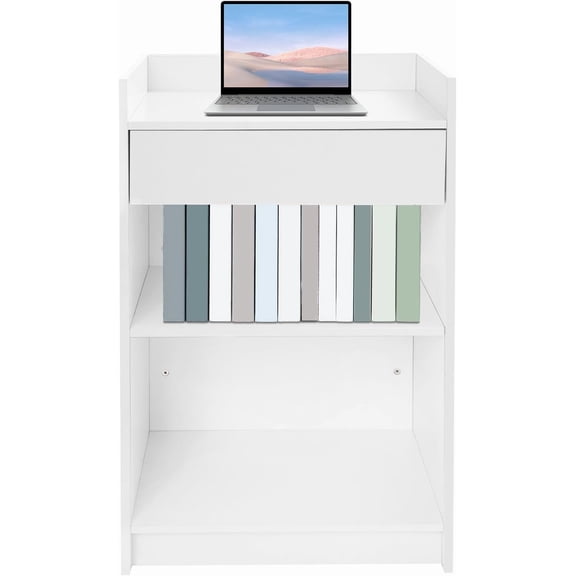 Wood Podium Stand Lectern, Hostess Stand with Drawer Pulpit with Storage, Wood Office Presentation Stand Load Capacity 110.23lbs for Restaurants,Churches,Seminars and Schools (White)