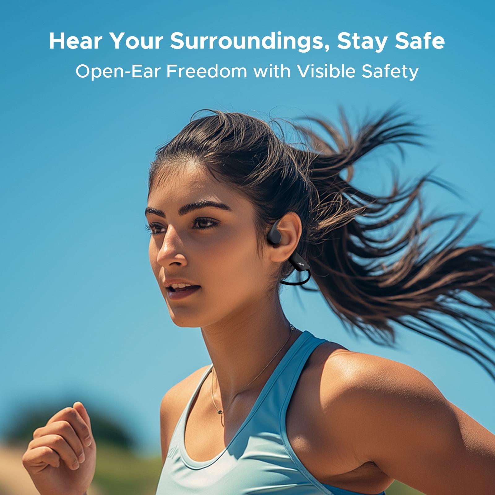 DOOGEE Bone Conduction Headphones, Running Headphones, Open-Ear Headphones, Sports with Safety LED Light, IP66 Waterproof, Bluetooth 6.0, 10H Playtime & Adjustable Band for Night Running