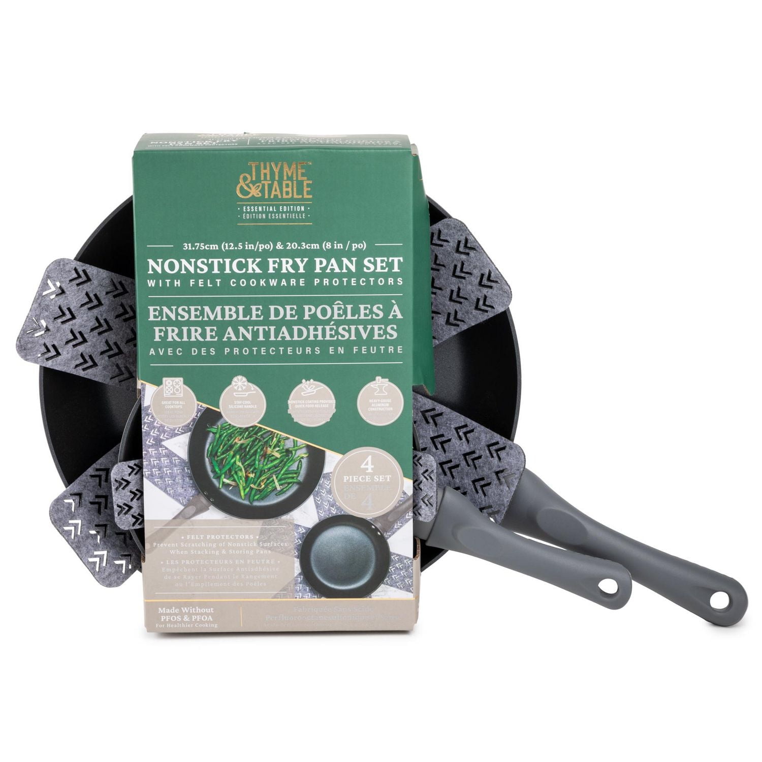 Thyme & Table Non-Stick Fry Pan Set with Protectors, Grey