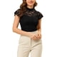 thumbnail image 5 of INSPIRAR CHIC Top de Mujer con Espalda en Llave para el Día de San Valentín, Manga Corta, Cuello Alto, Blusa Semi Transparente XL Negra, 5 of 7