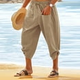 thumbnail image 3 of GLESTORE Men's Linen Pants Mens Capri Pants Elastic Waist Summer Beach Casual Khaki XL, 3 of 4