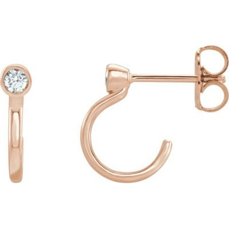 14k 2.5 Mm Diamond - 14K Rose Gold 2.5 mm Round 1/8 CTW Diamond Bezel-Set J- Hoop Earrings