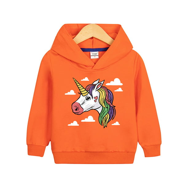 Beiwei Kids Hoodies Long Sleeve Fall Tops Hooded Neck Baggy Sweatshirt Girl  Cartoon Printed Playing Sweatshirts Orange 90cm 