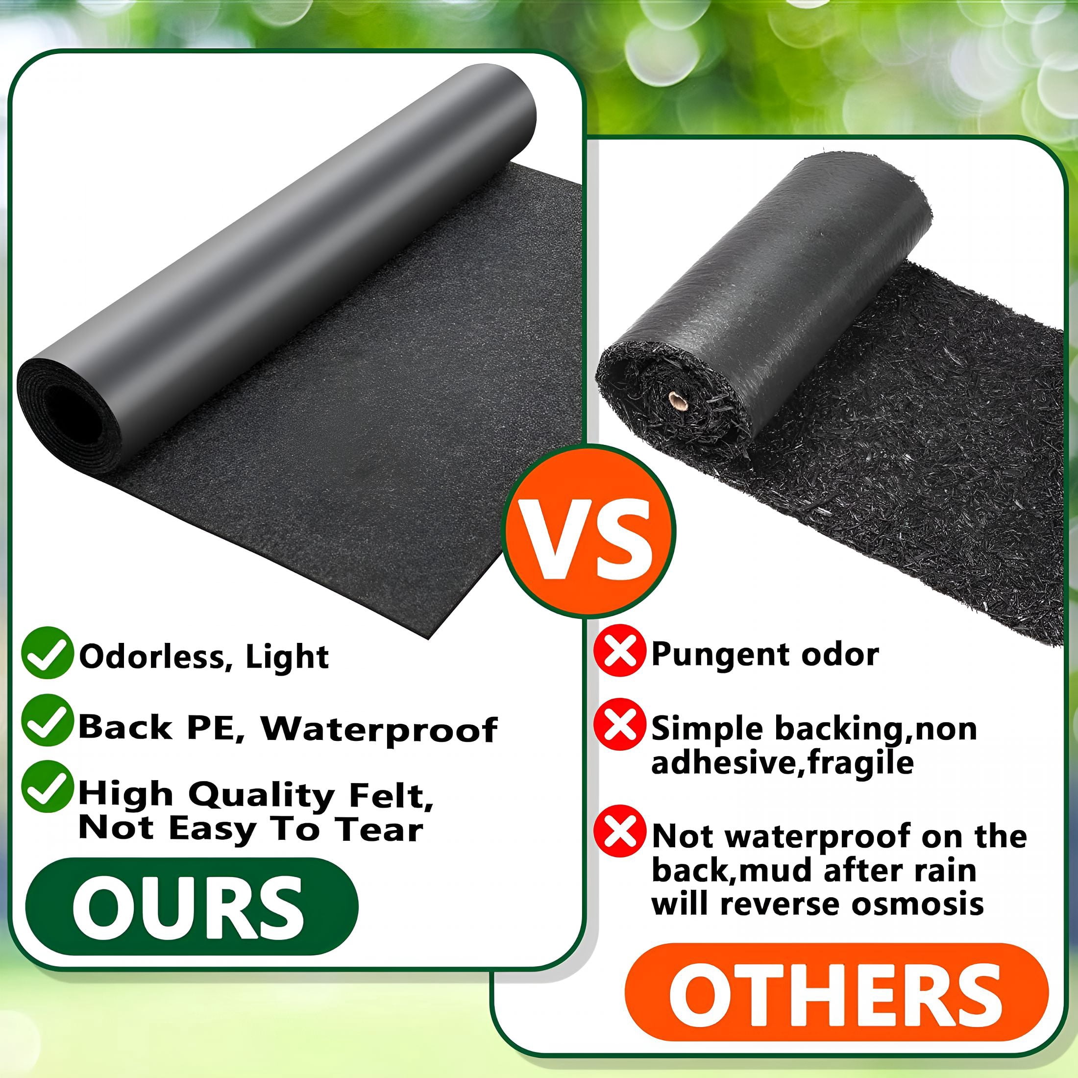 RLESO 10 X 2 Ft Recycled Felt Mulch Mat Roll for Landscaping,Permanent Fabric Mulch Walkway Pathway Mat,Reusable Garden Pathway Mulch Barrier with 10 Stakes for Plants,Vegetables