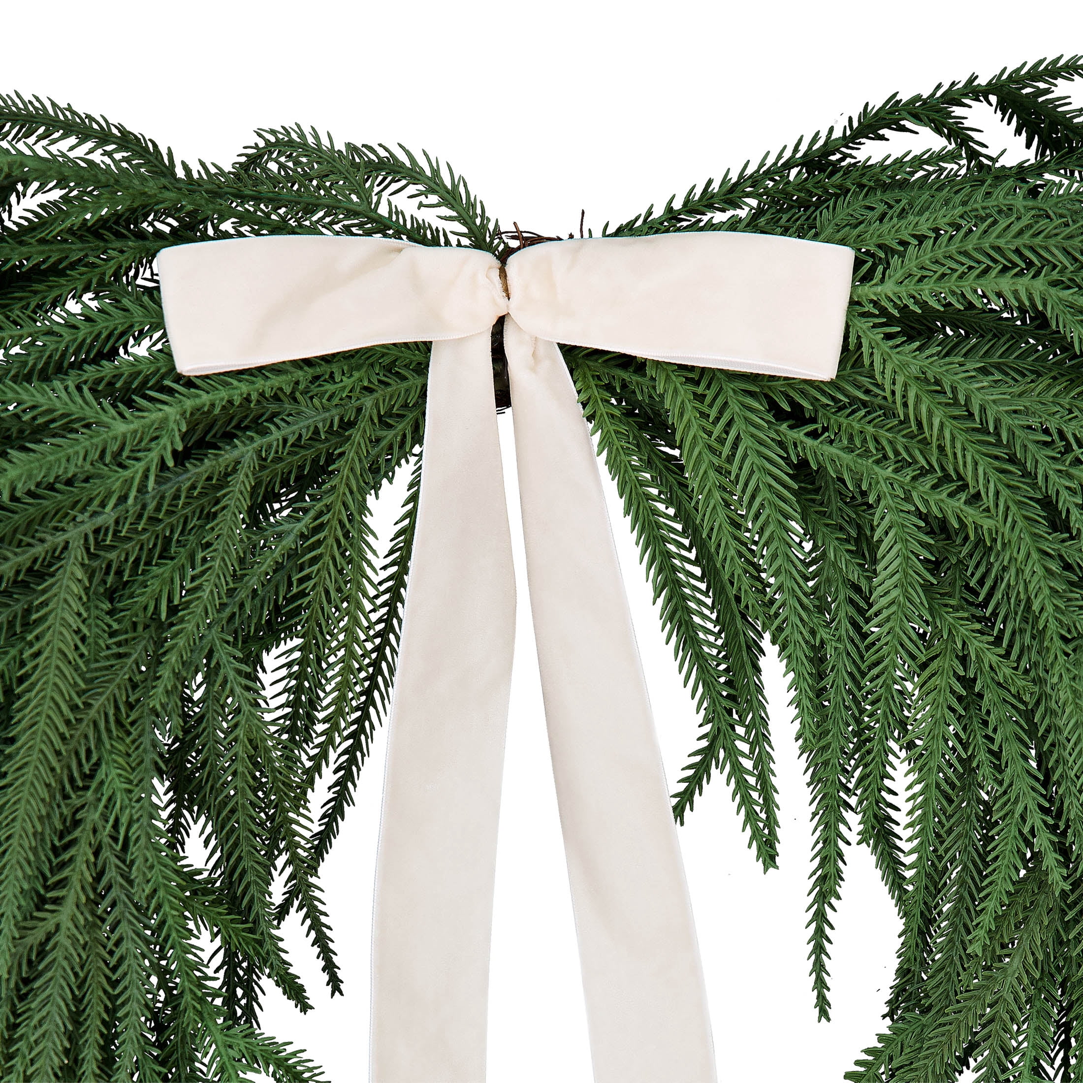 My Texas House Natural Feel Norfolk Artificial Christmas Wreath with Bow, Green, 22"
