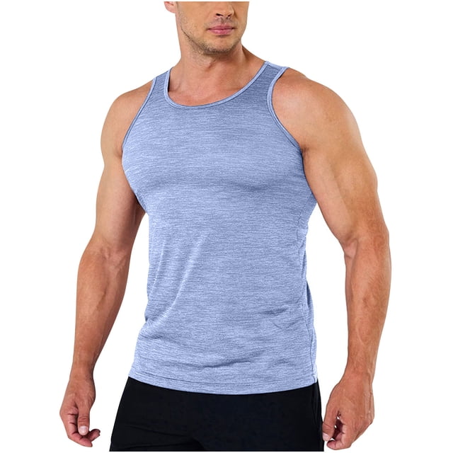 pstuiky Camisetas sin mangas para hombre, Camiseta deportiva informal de cuello redondo para hombre, de moda, color sólido Tops elegantes para mujer m