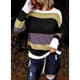 thumbnail image 2 of BESTSPR Fall Sweaters for Women 2023 Long Sleeve Color Block Striped Sweaters Casual Crew Neck Knitted Tops Pullover Jumper Drawstring, 2 of 5
