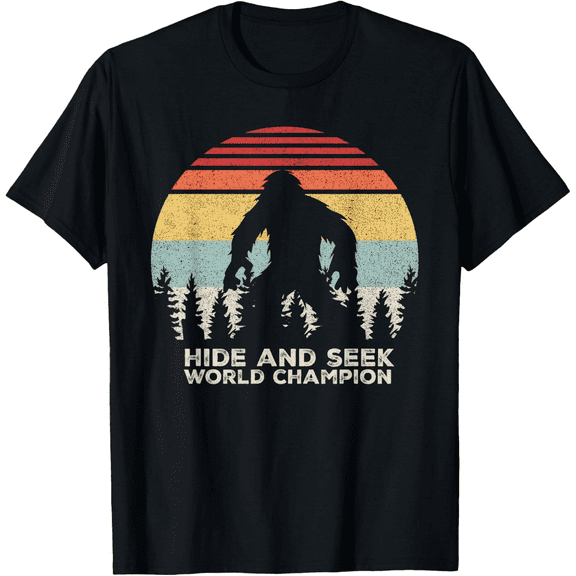 Retro Hide & Seek Champion Shirt Funny Sasquatch Bigfoot T-Shirt100% cotton