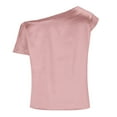 thumbnail image 4 of Summer Tops LEBONYARD Summer Tops for Women 2025,Womens Fashion Summer Short Sleeve Skew Collar Solid Casaul Tops T-shirt Pink L, 4 of 7