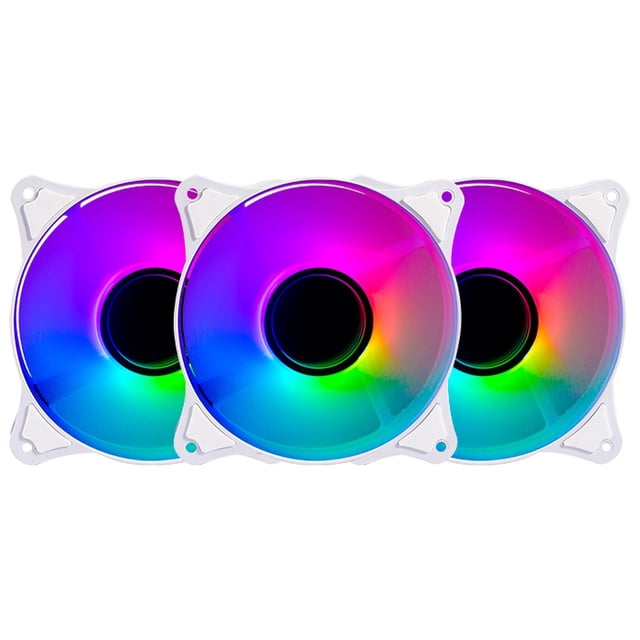 Kit 3 Ventiladores Gamer Balam Rush EOLOX BLAZE EX90KW 120mm ARGB Diseño Circular Rainbow 1200RPM Blanco 3 Pin Controladora BR-937955