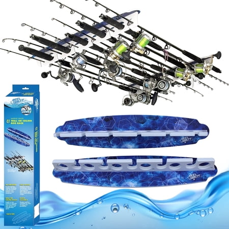 Rush Creek Creations Reel Salty Fishing Rod Holder 11 Rod Capacity Wall or Ceiling Mount Marine Grade White