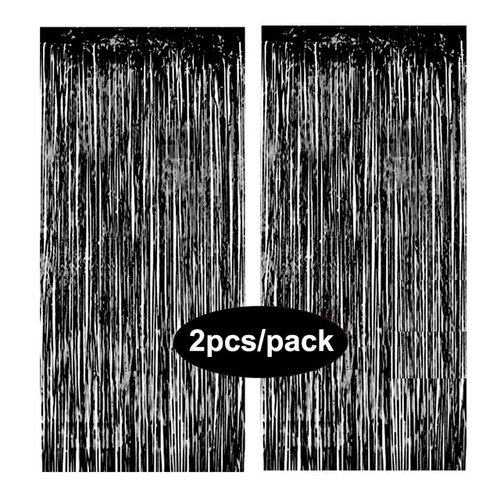 Paquete de 2 cortinas de aluminio con purpurina plateada, negra, dorada, rosa y dorada