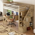 thumbnail image 4 of Harper & Bright Designs Twin Size Loft Bed with Desk & Storage Stairs, Wood Loft Bed Frame with LED Lights, Storage Shelves and Cabinets, Walnut, 4 of 17