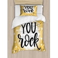thumbnail image 1 of You Rock Duvet Cover Set Twin Size, Hand Drawn Motivational Lettering Scribble Circle Dots, Decorative 2 Piece Bedding Set with 1 Pillow Sham, Sand Brown Charcoal Grey and White, by Ambesonne, 1 of 3