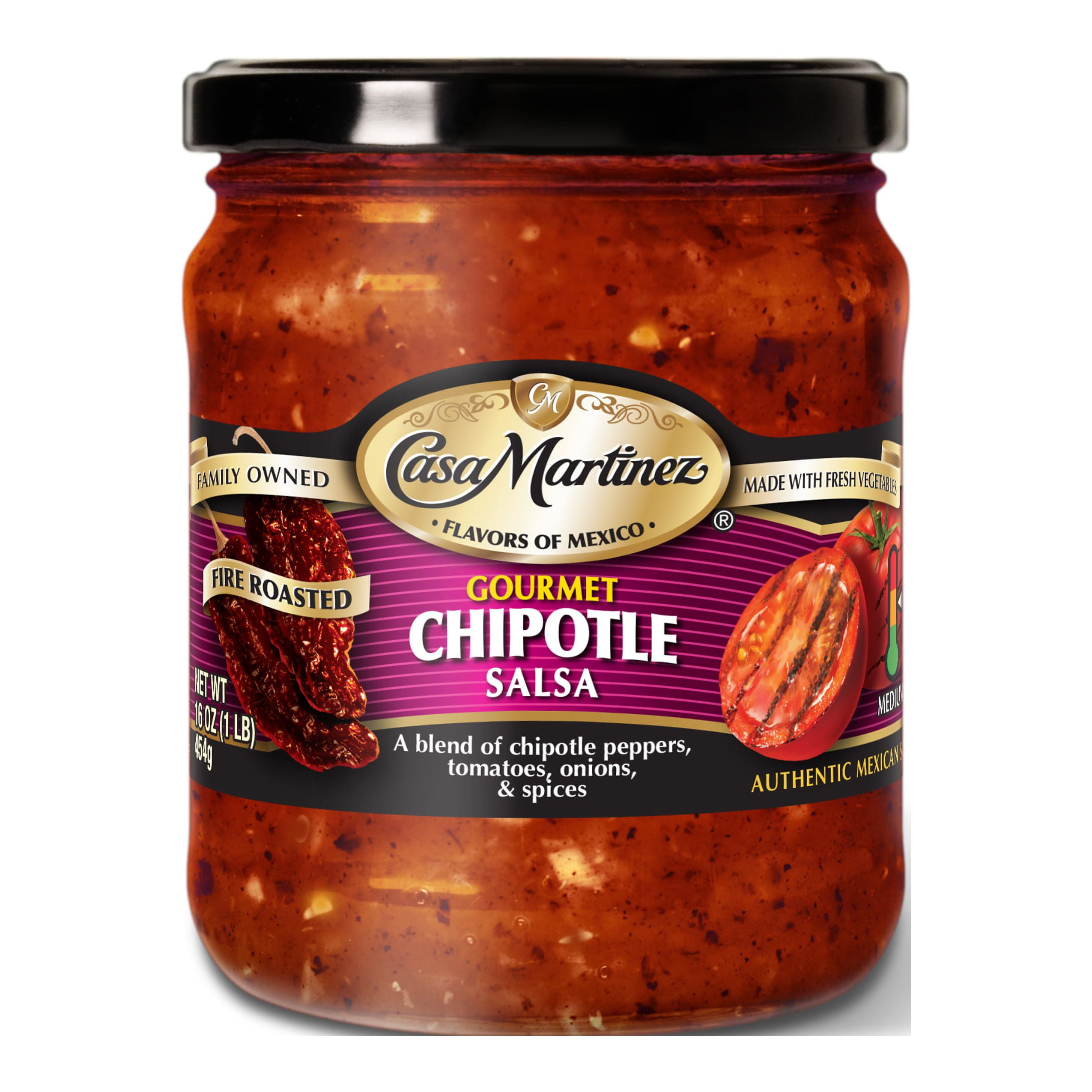 (2 pack) Casa Martinez Medium Fire Roasted Chipotle Salsa 16 oz Jar
