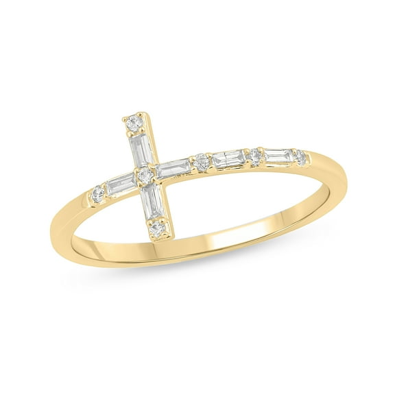 Cali Trove 14KT Yellow Gold 1/6 Cttw Diamond Fashion Cross Ring for Women