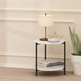 thumbnail image 3 of Furinno Besi 2-Tier Wide Round Side Table with Metal Legs, Metal Frame, White End Table, Night Stand, Bedside Table with Open Shelf, for Living Room, Bedroom, Light Marble, 3 of 5