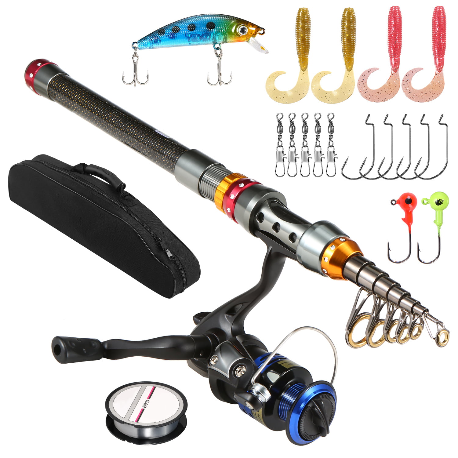 Fishing Rod Reel Combo Full Kit Telescopic Spinning Reel Gear Pole Lures Set 