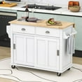 thumbnail image 3 of HQZX Rolling Kitchen Island with Oak Flip,2 Drawer Storage Cart,Sliding Barn Door,52.2"L,White, 3 of 16