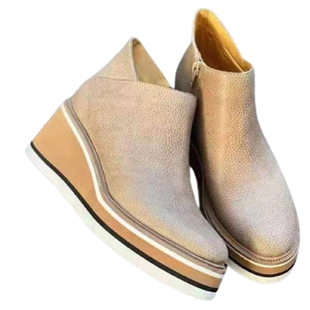 Bottines pour Femmes Couleur Unie Bout Rond Chaussures Compensées Chaussures Décontractées à la Mode