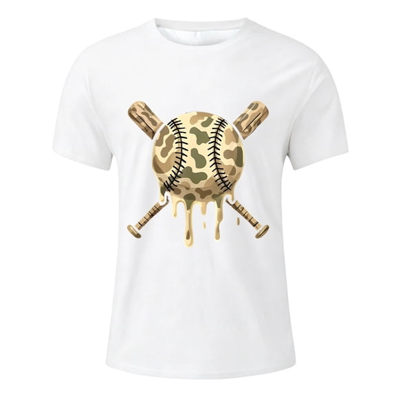 KHONTS Camo Printed Baseball Boys Kids T-Shirt Short Sleeve Crew Neck Tees,Size 2-13 Years White 160