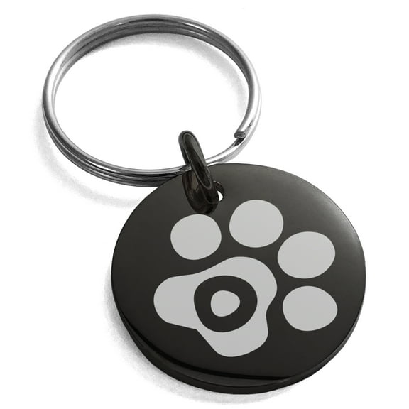 Stainless Steel Letter C Initial Cat Dog Paws Monogram Engraved Small Medallion Circle Charm Keychain Keyring