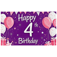 thumbnail image 3 of Purple Backdrop with Balloons Hearts Stars Happy 4th Birthday Banner Party Supplies Photography Props Birthday Decoration Photo Background Party Decor, 3 of 7