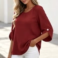 thumbnail image 5 of Yteetum 3/4 Length Sleeve Summer Tops for Women Oversized 3/4 Sleeve Crewneck Cotton Linen Shirts Casual Solid Round Neck Loose Lightweight Comfy Half Sleeve T Shirts, 5 of 7