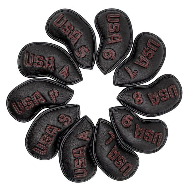 10 piezas Golf Iron Headcover Club Head Covers Se la la adaptaciónción a las ,,,7,8,9,a,S,P,L PU Transporte Protección Protección Impermeable Club rojo