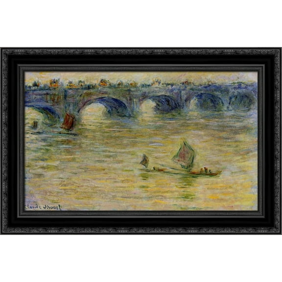 Waterloo Bridge 24x19 Black Ornate Wood Framed Canvas Art by Monet, Claude