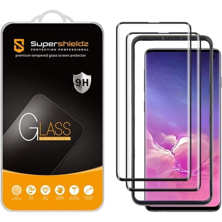 Supershieldz Designed for Samsung Galaxy S10 Tempered Glass Screen Protector with (Easy Installation Tray), 3D Curved Glass, Anti Scratch, Bubble Free (Black) (2 Pack)