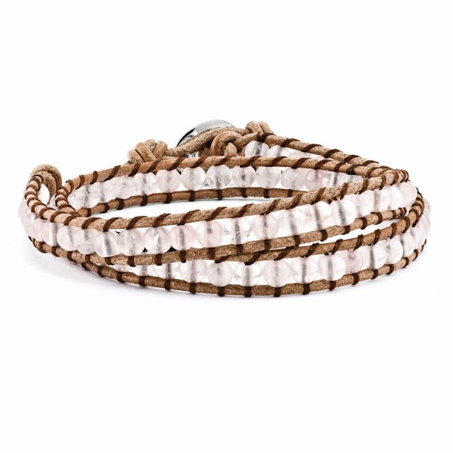 6mm Rose Quartz Beads Leather Cord Multi Wrap Bracelet (Weight: Grams, Length: 13 Inches)