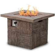 ESSENTIAL LOUNGER 32”Fire Pit Table 40000 BTU Outdoor Square Wood Grain Style Patio Propane Gas for Patio Courtyard Balcony