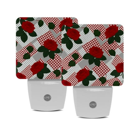 

LED Night Lights Plug into Wall 2-Pack 0.5W Plug in Night Light Dusk to Dawn White Bright Nightlight for Bedroom Bathroom Hallway Kitchen Red Plaid Vintage Rose Flower