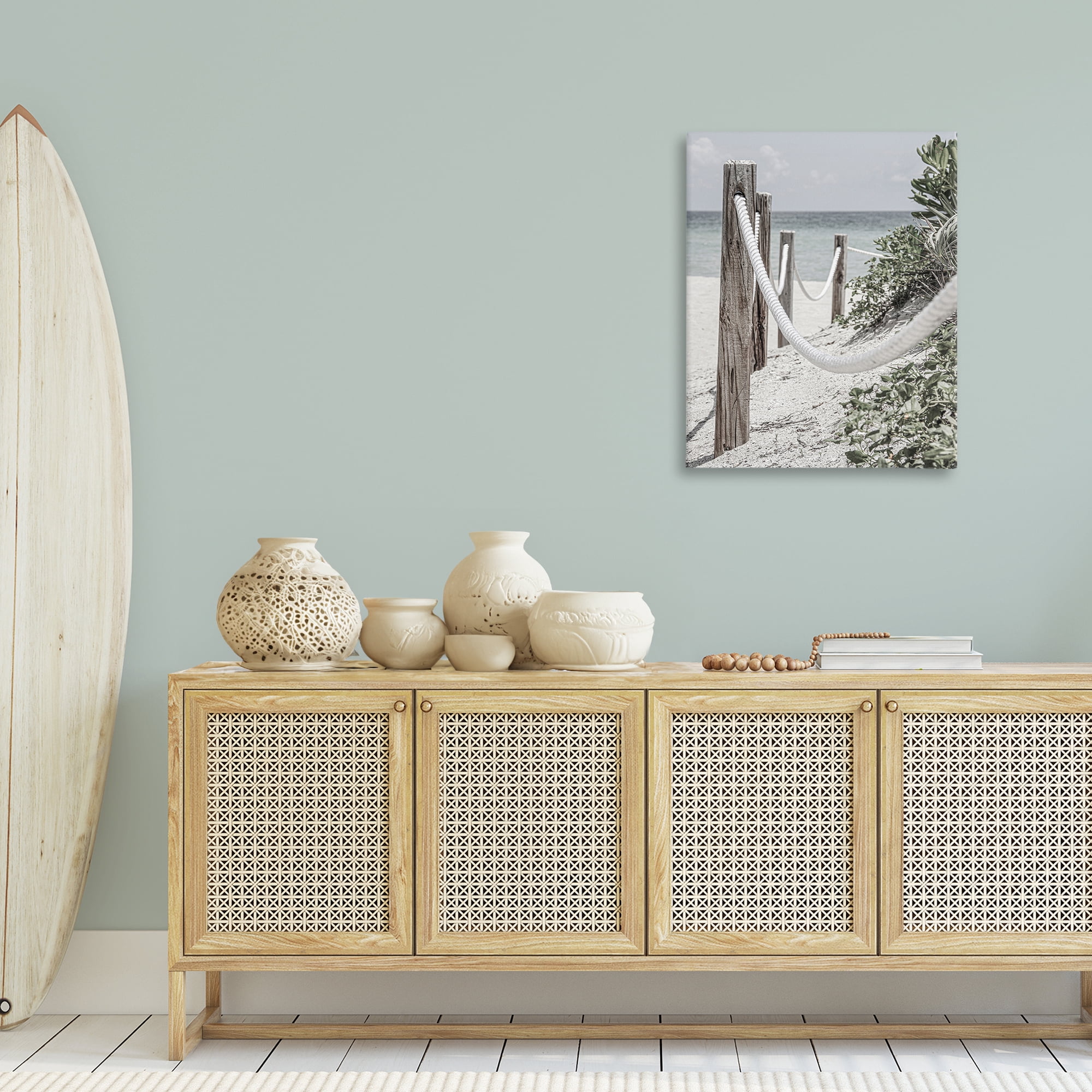 Stupell Industries Rope Fence Beach Landscape Photography Gallery Wrapped Canvas Art Print Wall Art, 24 x 30