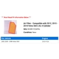 thumbnail image 2 of Air Filter - Compatible with 2012, 2015 - 2018 Volvo S60 2.0L 4-Cylinder 2016 2017, 2 of 2