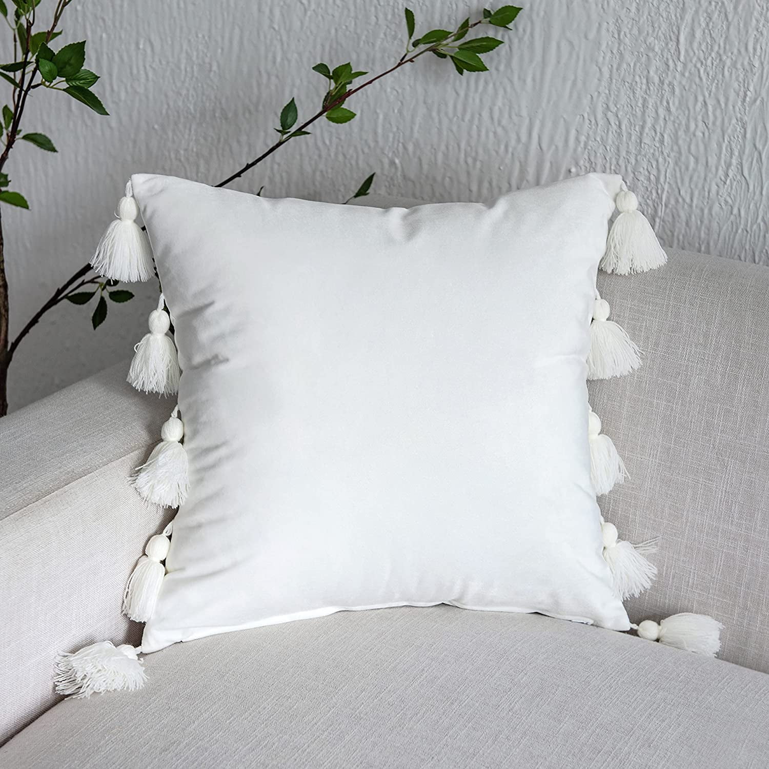 Longhui bedding Ivory White Throw Pillow Covers for Couch Sofa Chair,  Cotton Linen Decorative Pillows Cushion Covers, 18 x 18 inches, Set of 2,  No