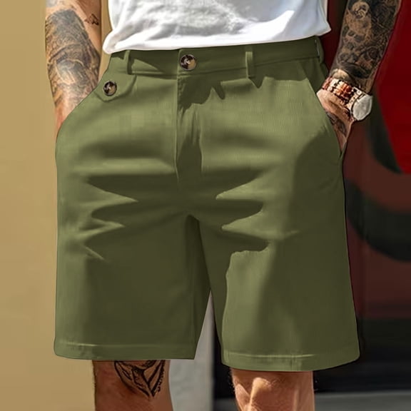 CIAKGIAF Mens Shorts Fashion Button Golf Shorts Men Zipper Thin with Pockets Straight Leg Cargo Army Green for L