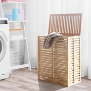 VEIKOUS Foldable Laundry Hamper, Sturdy Bamboo Laundry Basket w/ Lid and Liner Bag, Natural