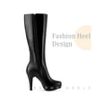 thumbnail image 3 of BLISSFUL STEP Women's Boots Round Toe Platform Chunky Heel Knee High Side Zipper Boots  Black 6, 3 of 6