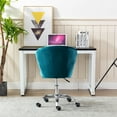thumbnail image 3 of Home Office Desk Chairs, Armless Computer Chair with Wheels, Comfy Ergonomic Velvet Upholstered Swivel Chair for Bedroom Living Room, Teal, 3 of 7