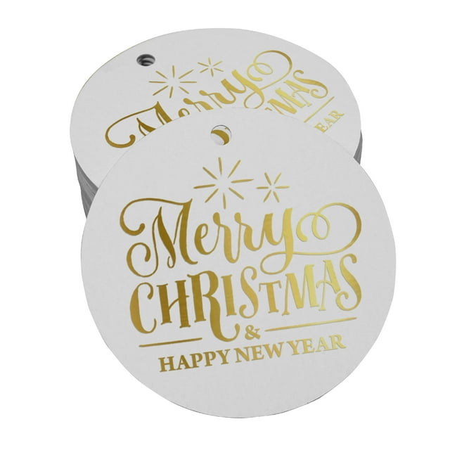 Inkdotpot Joyeux Noël & Bonne Année Texte Bouteille Tag Feuille d'Or Véritable Hang Tags Pack de 50