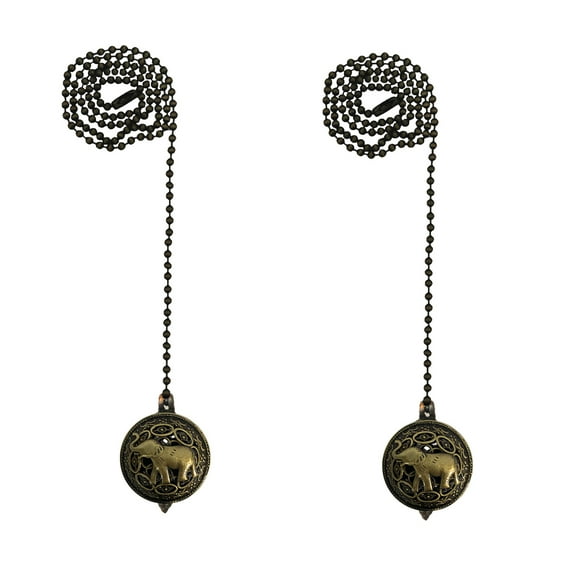 Royal Designs 24 Inch Adjustable Ceiling Fan Pull Chain Extension with Baby Elephant Ornament, Antique Brass, Set of 2