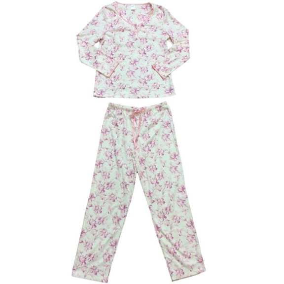Womens White & Pink Floral Flower Fleece Pajamas Fuzzy 3/4 Button Sleep Set 3X