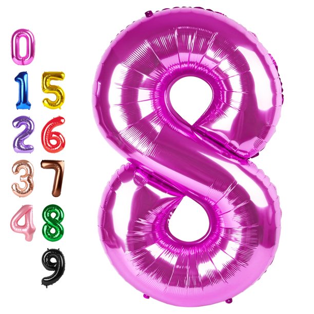 Números con forma de globo Enyeopd, 40 cm, decoración de cumpleaños, color rosa intenso