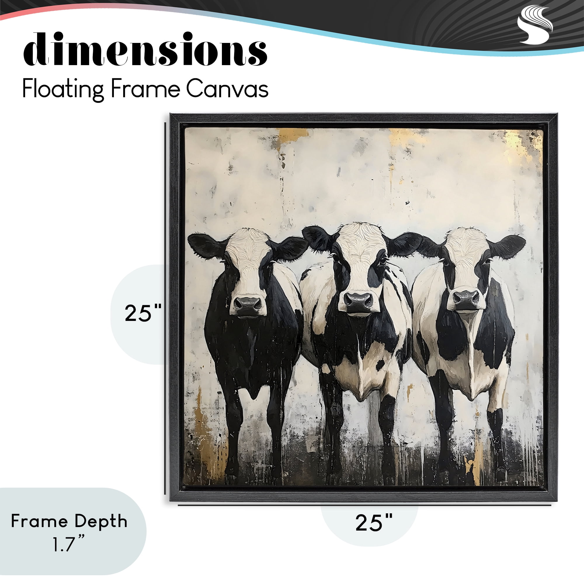 Stupell Industries Three Spotted Cows Black Framed Floater Canvas Wall Art, design by Creative Studio