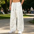 thumbnail image 2 of Mens Casual Pants Spring Summer Print Loose Fit Wide Leg Sweatpants Drawstring Elastic Waist Straight Casual Trousers Outdoor Athletic Casual Outfits, 2 of 9