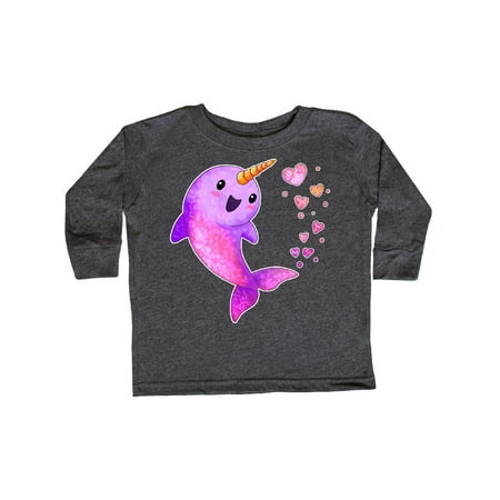 

Inktastic Valentine s Day Cute Pink Narwhal with Hearts Gift Toddler Boy or Toddler Girl Long Sleeve T-Shirt
