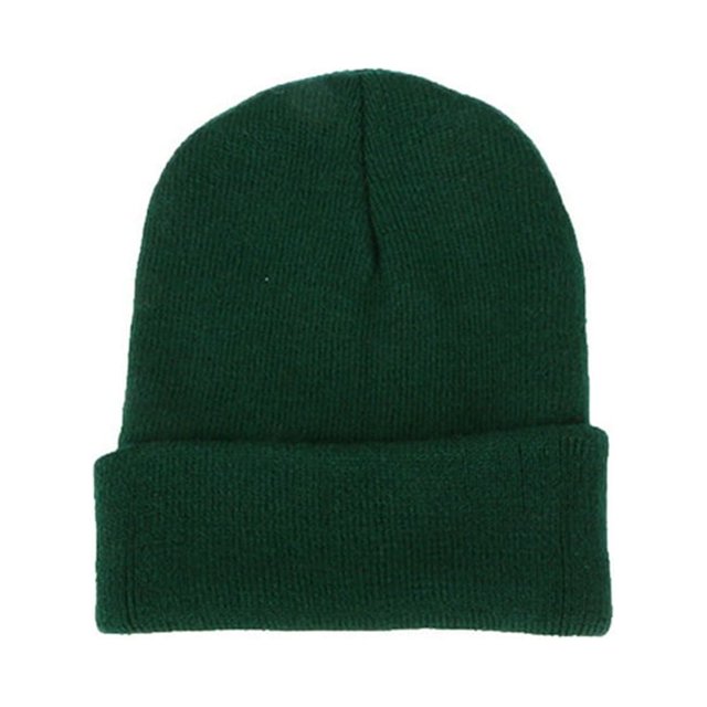 Men Women Solid Color Warm Woolen Knitted Cap Fluorescent Cuffed Beanie Hat