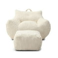 thumbnail image 3 of Giant Plush Bean Bag Chair for Adults with Armrests and Footstool, Comfy Beige Beanbag Chaise Lounge Lazy Floor Sofa Chair for Living Room, Bedroom & Dorm, Cozy Fluffy Cloud Mini Couch (Beige), 3 of 11